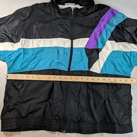 Vengo Vintage Jacket Windbreaker Black Green Purple 90s M Medium Lined Men's Zip - Picture 6 of 13